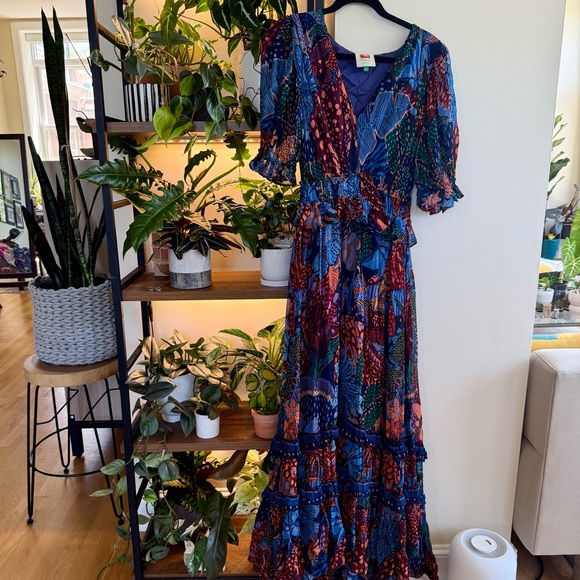 FARM Rio Blue Cool Leopard Ruffle Maxi Dress Size Small - Picture 4 of 10